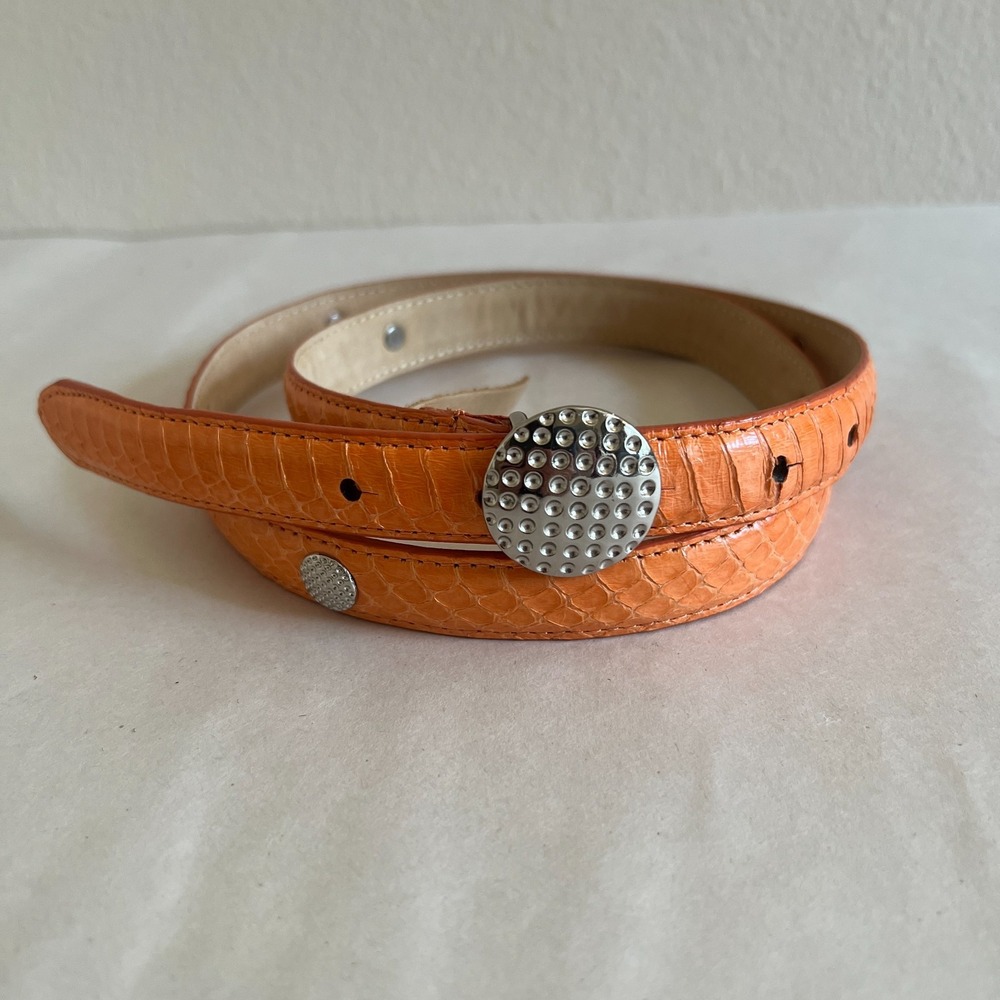 LB Belt Co Snakeskin Golf Belt Womens M Orange Concho Skinny Casual Preppy